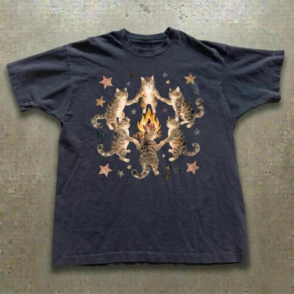 Black Cat Tee With Cute Graphic